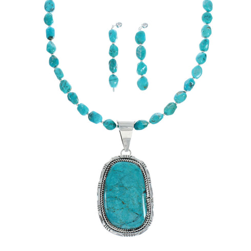 Sterling Silver Turquoise Native American Bead Necklace Pendant Set X10547